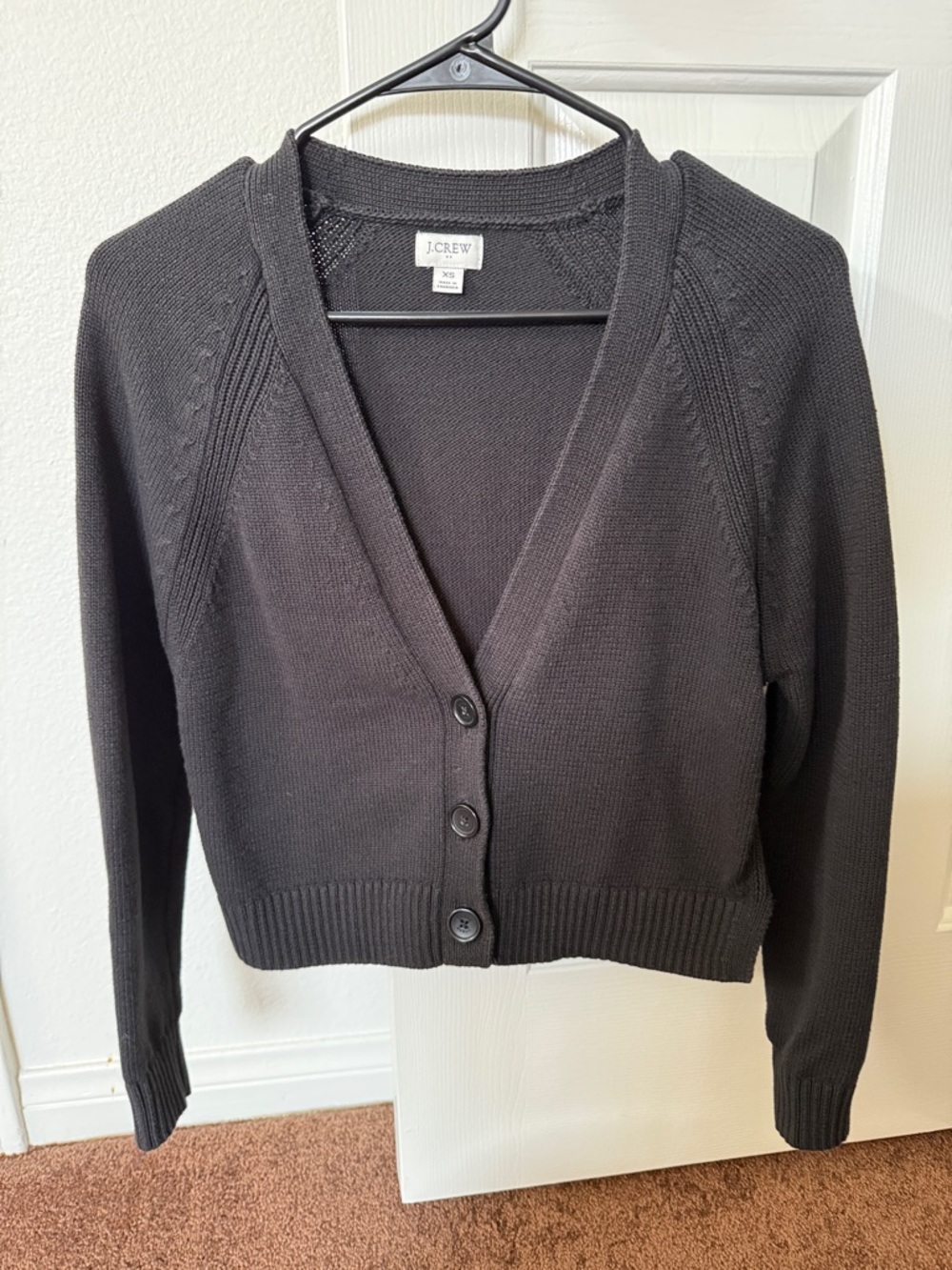 J. Crew Black V-Neck Button-Front Cardigan Sweater